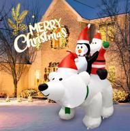 🎅 outdoor christmas inflatable decorations - 6.6ft long polar bear with santa claus and penguin - led lights - yard garden lawn holiday decor logo