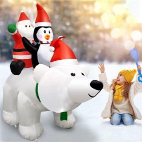 img 2 attached to 🎅 Outdoor Christmas Inflatable Decorations - 6.6ft Long Polar Bear with Santa Claus and Penguin - LED Lights - Yard Garden Lawn Holiday Decor