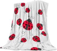 🛏️ super soft flannel fleece bed blanket - twin size throw for kids girls boys, red ladybug cartoon white pattern, lightweight and breathable - ideal for bedroom, living room, sofa couch - measures 39x49in logo