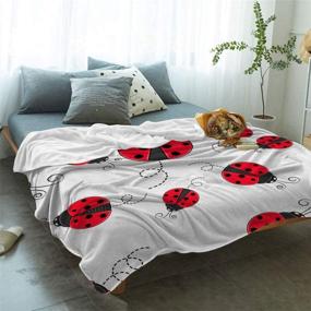 img 3 attached to 🛏️ Super Soft Flannel Fleece Bed Blanket - Twin Size Throw for Kids Girls Boys, Red Ladybug Cartoon White Pattern, Lightweight and Breathable - Ideal for Bedroom, Living Room, Sofa Couch - Measures 39x49in