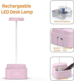 img 1 attached to 🌸 AXX LED Desk Lamp for Home Office: Small, Cute and Pink - Battery Operated, Rechargeable, Flexible Gooseneck with Pen Holder - Perfect Study Table Lamp for Bedroom Reading