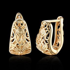 img 3 attached to 14K Gold Plated Filigree Wide Stud Small Hoop Earrings for Women Girls | Oval, Hollowed-out, Fashion Texture, Love Heart, Chunky Huggie Hoops | Hypoallergenic, Sensitive Ear Gifts | Birthday, Mom, Xmas