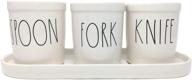 🍴 rae dunn by magenta large letter spoon fork knife pot set with tray—stylish and functional! логотип