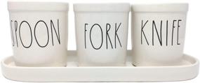 img 2 attached to 🍴 Rae Dunn by Magenta Large Letter SPOON FORK KNIFE Pot Set with Tray—Stylish and Functional!