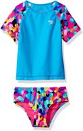 speedo girls' uv swim shirt short sleeve rashguard set - discontinued - sun protection, comfort, and style logo