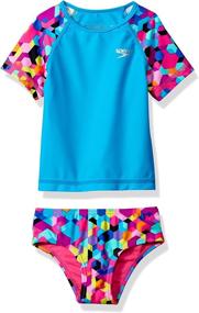 img 2 attached to Speedo Girls' UV Swim Shirt Short Sleeve Rashguard Set - Discontinued - Sun Protection, Comfort, and Style
