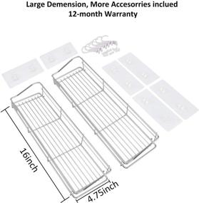 img 1 attached to Bathroom Organizer, Set of 2 Adhesive Bathroom Shelves - Extra Large 16”X4.75” Shower Caddy with 🛁 8 Towel Hooks - No Wall Damage - SUS304 Stainless Steel Bathroom Storage Racks - Kitchen Caddy Rack