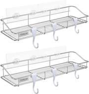 bathroom organizer, set of 2 adhesive bathroom shelves - extra large 16”x4.75” shower caddy with 🛁 8 towel hooks - no wall damage - sus304 stainless steel bathroom storage racks - kitchen caddy rack logo