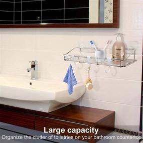 img 3 attached to Bathroom Organizer, Set of 2 Adhesive Bathroom Shelves - Extra Large 16”X4.75” Shower Caddy with 🛁 8 Towel Hooks - No Wall Damage - SUS304 Stainless Steel Bathroom Storage Racks - Kitchen Caddy Rack