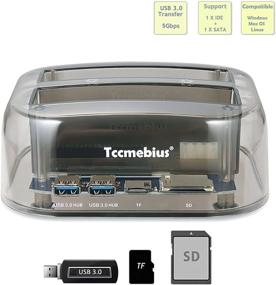 img 2 attached to 📀 TCC-S865 USB 3.0 to SATA IDE Dual Slots External Hard Drive Docking Station with Card Reader, 2 Ports USB 3.0 Hub, and Transparent Design for 2.5 3.5 Inch IDE SATA I/II/III HDD SSD
