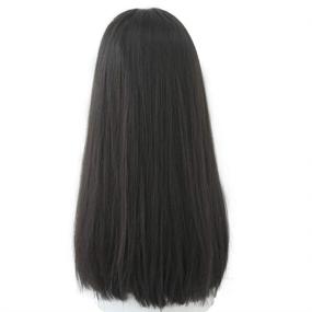 img 2 attached to 👩 URCGTSA 23-Inch Long Hair Wig for Women, Synthetic Hair Natural Straight Wig with Bangs for Party Cosplay, Black Brown Wig for Girls