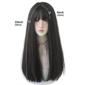 img 3 attached to 👩 URCGTSA 23-Inch Long Hair Wig for Women, Synthetic Hair Natural Straight Wig with Bangs for Party Cosplay, Black Brown Wig for Girls