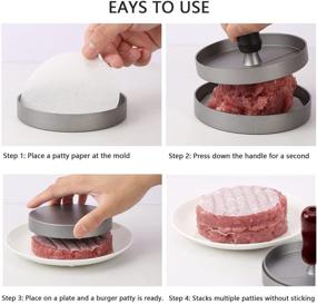 img 2 attached to 🍔 Acedada Burger Press: Non-Stick Patty Maker with Patty Papers, 4.6" Round Aluminum Mold Ring for BBQ Grill - Red Wooden Handle