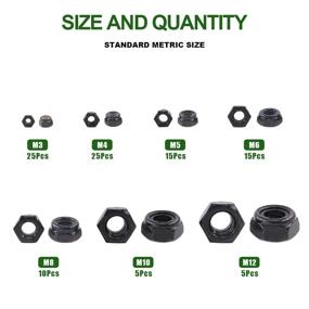 img 3 attached to Keadic 100 Pieces Black Zinc Plated Nylon Insert Lock Nuts Assortment Kit - 7 Sizes: M3 M4 M5 M6 M8 M10 M12, Ideal for Matching Screws or Bolts