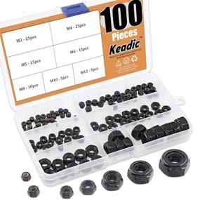 img 4 attached to Keadic 100 Pieces Black Zinc Plated Nylon Insert Lock Nuts Assortment Kit - 7 Sizes: M3 M4 M5 M6 M8 M10 M12, Ideal for Matching Screws or Bolts