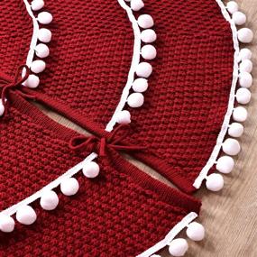 img 3 attached to YIRDDEO 48-Inch Christmas Red Tree Skirt with 3 Layers of White Pom Pom, Luxury Thick Xmas Pencil Tree Collar Ornament, Burgundy Removable Decorations for Country Rustic Holiday Indoor Décor