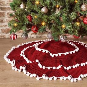 img 4 attached to YIRDDEO 48-Inch Christmas Red Tree Skirt with 3 Layers of White Pom Pom, Luxury Thick Xmas Pencil Tree Collar Ornament, Burgundy Removable Decorations for Country Rustic Holiday Indoor Décor