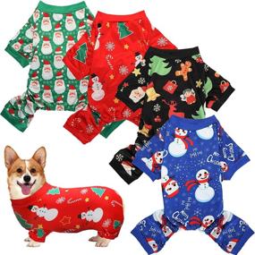 img 4 attached to 🎄 Christmas Dog Pajamas Set with Santa, Snowman, Xmas Tree, and Snowflake Patterns - Holiday Pet Puppy Clothes Onesie