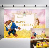 🎉 бинку белль парти поставки: счастливый день рождения красавицы и зверь фоны фото aксессуары с мультяшными персонажами, принцессами и дикими животными - идеально для девочек принцесс' студийной вечеринки дня рождения 7x5ft логотип
