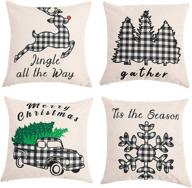 🎄 set of 4 christmas plaid pillow covers - black & white buffalo plaid check design, 18x18 inch - decorative throw pillow cases for sofa, couch, bedroom or patio seat - ideal for christmas winter holiday decoration logo