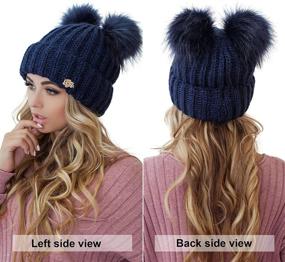 img 2 attached to 🧣 Braxton Beanie Women: Cable Knit Winter Hat with 2 Pom Ears - Warm Fleece, Wool Snow Outdoor Ski Cap