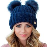 🧣 braxton beanie women: cable knit winter hat with 2 pom ears - warm fleece, wool snow outdoor ski cap logo