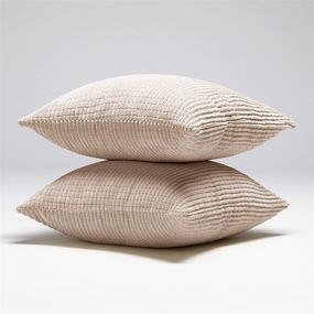 img 2 attached to 🛋️ 2-Pack Deconovo Corduroy Throw Pillow Covers - Cream Stripe Pattern 18x18 Inch, Square Soft Cushion Covers for Couch, Bedroom, Sofa, Living Room, Bed Chair