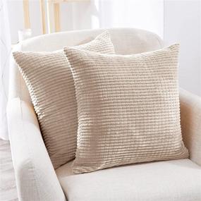img 4 attached to 🛋️ 2-Pack Deconovo Corduroy Throw Pillow Covers - Cream Stripe Pattern 18x18 Inch, Square Soft Cushion Covers for Couch, Bedroom, Sofa, Living Room, Bed Chair