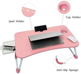 img 2 attached to 🔍 Компактный подставка для ноутбука: удобный столик для кровати с держателем для телефона, держателем для чашек и выдвижным ящиком Powder