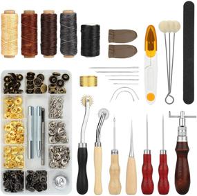 img 4 attached to Enhance Your Leather Craft with FIXM 28-Piece Leather Sewing Tool Set - Includes Awl, Stitching Groover, Wax Thread, Thimble & More - Perfect for Carpets, Coats, Tents & More!