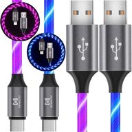 🔌 видимый светящийся led-кабель для зарядки usb-c type-c - кабель для зарядки usb-a до type c light up (6ft, голубой и фиолетовый) логотип