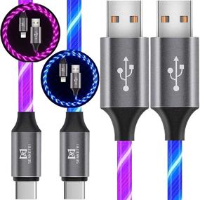 img 4 attached to 🔌 Видимый светящийся LED-кабель для зарядки USB-C Type-C - кабель для зарядки USB-A до Type C Light Up (6FT, голубой и фиолетовый)