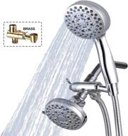 🚿 high pressure 3 way shower diverter, rain shower head combo with handheld shower, solid brass construction, 5 settings, 4" face, 2m shower hose, chrome finish logo