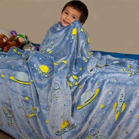 img 3 attached to 🚀 Glow in The Dark Luminous Astronaut Blanket for Kids - Large 60in x 50in Soft Plush Space Ship & Planets Blanket Throw for Girls & Boys - Glowing Starry Night Rocket Blanket Gift