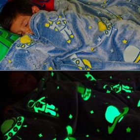 img 4 attached to 🚀 Glow in The Dark Luminous Astronaut Blanket for Kids - Large 60in x 50in Soft Plush Space Ship & Planets Blanket Throw for Girls & Boys - Glowing Starry Night Rocket Blanket Gift