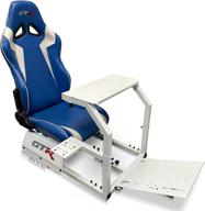 🏎️ gtr simulator gta-wht-s105lblwht: white frame, blue/white racing seat, driving simulator cockpit gaming chair with gear shifter mount логотип