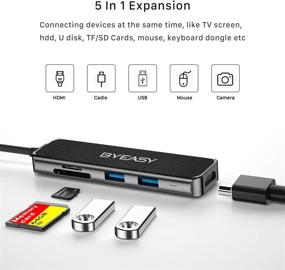 img 3 attached to 💻 BYEASY USB C Hub UC-197: Zinc Alloy Multiport Adapter with 4K HDMI, SD/microSD Card Reader, 2 USB 3.0 Ports, Compatible with MacBook Pro, iPad Pro, Pixelbook, XPS