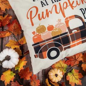 img 1 attached to 🍂 Set of 4 ZJHAI Fall Pillow Covers 18x18 Inch - Autumn Farmhouse Buffalo Plaid Design, Holiday Rustic Linen Pillow Case for Sofa Couch, Farmhouse Thanksgiving Fall Decorations - Throw Pillow Covers