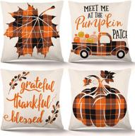 🍂 set of 4 zjhai fall pillow covers 18x18 inch - autumn farmhouse buffalo plaid design, holiday rustic linen pillow case for sofa couch, farmhouse thanksgiving fall decorations - throw pillow covers логотип