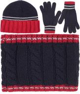 🧣 boys' navy knitted beanie hat gloves snood set - under zero uo winter warm logo