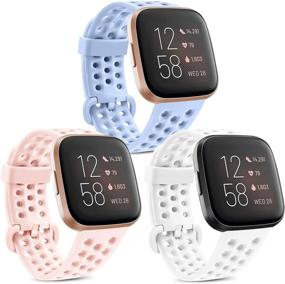 img 4 attached to 🌈 IEOVIEE Sport Bands for Fitbit Versa 2 / Versa Lite/Versa Smartwatch, Waterproof & Breathable Wristbands for Fitbit Versa 2 Smart Fitness Watch (Small, Pink+White+Lavender)