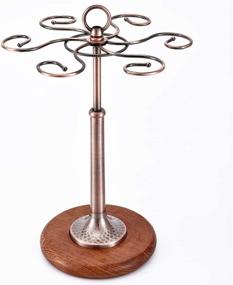 img 1 attached to 🍷 Jolitac Upgrade Wood Base Wine Glass Stand Racks: Vintage Brass Stemware Holder with 6 Hooks for Tabletop Organization and Display (wine glass not included)