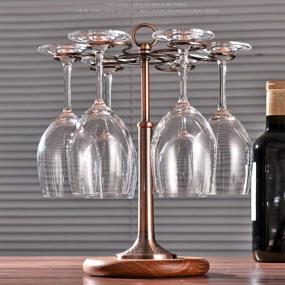 img 3 attached to 🍷 Jolitac Upgrade Wood Base Wine Glass Stand Racks: Vintage Brass Stemware Holder with 6 Hooks for Tabletop Organization and Display (wine glass not included)