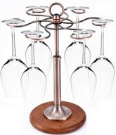 🍷 jolitac upgrade wood base wine glass stand racks: vintage brass stemware holder with 6 hooks for tabletop organization and display (wine glass not included) логотип