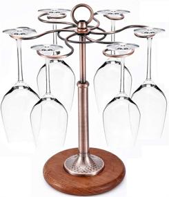 img 4 attached to 🍷 Jolitac Upgrade Wood Base Wine Glass Stand Racks: Vintage Brass Stemware Holder with 6 Hooks for Tabletop Organization and Display (wine glass not included)