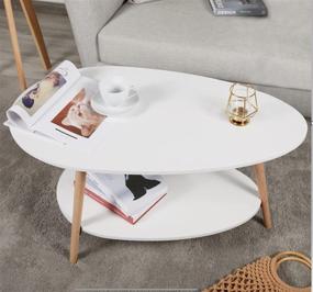 img 3 attached to 🪑 Oval Wood Coffee Table with Open Shelving for Storage and Display - Maupvit 2 Tier Sofa Table, Small Modern Furniture for Living Room and Home Office in White