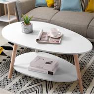 🪑 oval wood coffee table with open shelving for storage and display - maupvit 2 tier sofa table, small modern furniture for living room and home office in white логотип