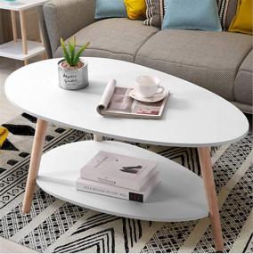 img 4 attached to 🪑 Oval Wood Coffee Table with Open Shelving for Storage and Display - Maupvit 2 Tier Sofa Table, Small Modern Furniture for Living Room and Home Office in White