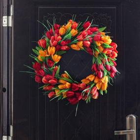 img 3 attached to 🌷 UNIE 20-Inch Tulip Wreath: Silk Flower Wreath for Front Door, Window, Wall Décor, Weddings & Valentines Day