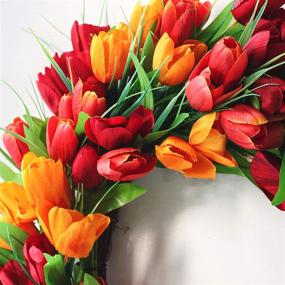 img 2 attached to 🌷 UNIE 20-Inch Tulip Wreath: Silk Flower Wreath for Front Door, Window, Wall Décor, Weddings & Valentines Day